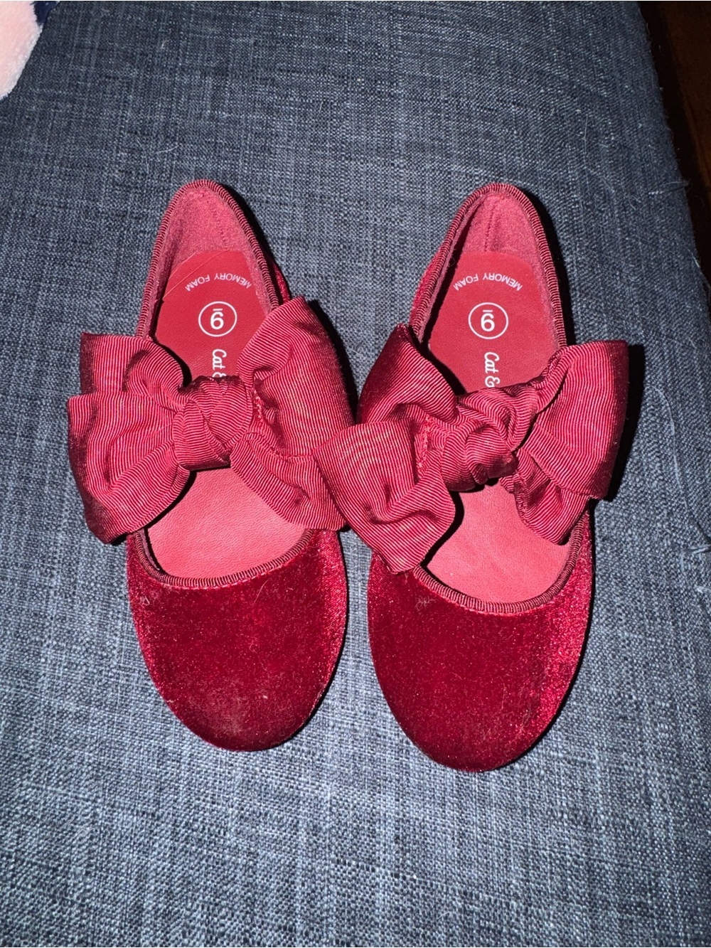Cat & Jack Girls “Chloe” Velvet Flats with Large Bow